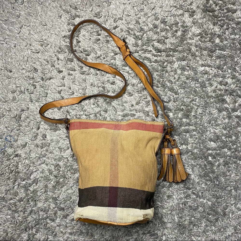 Burberry Canvas Mega Check Mini Ashby Tassel Crossbody